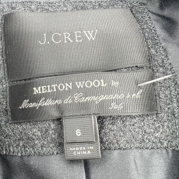 J. Crew Melton Wool Black Coat Collared Double Breasted Italy Size 6 - Picture 3 of 4